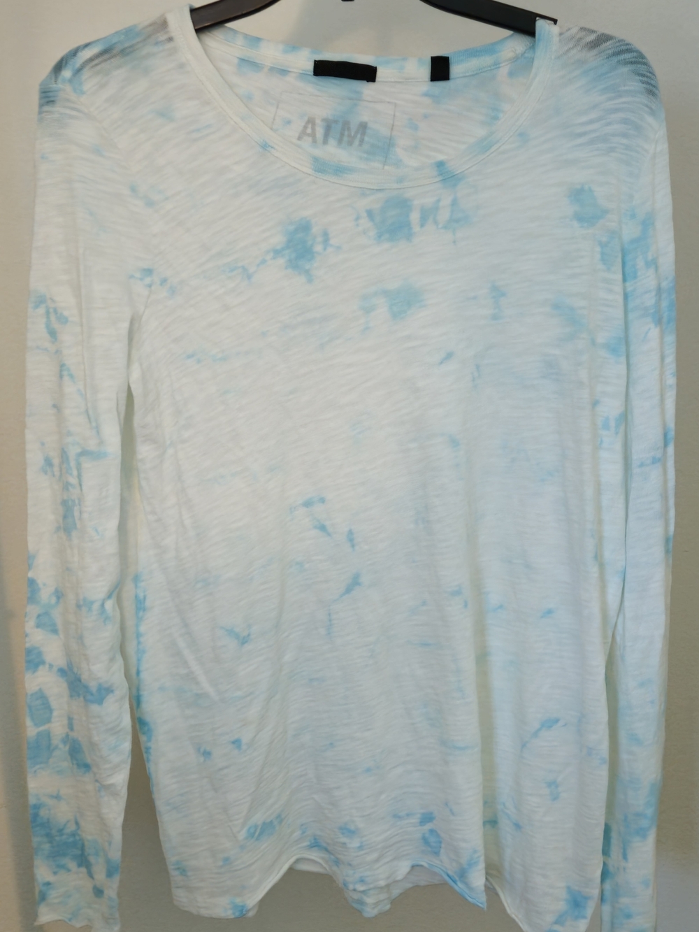 ATM Anthony Thomas Melillo Womens White Tee with Light Blue Tie-Dye Large